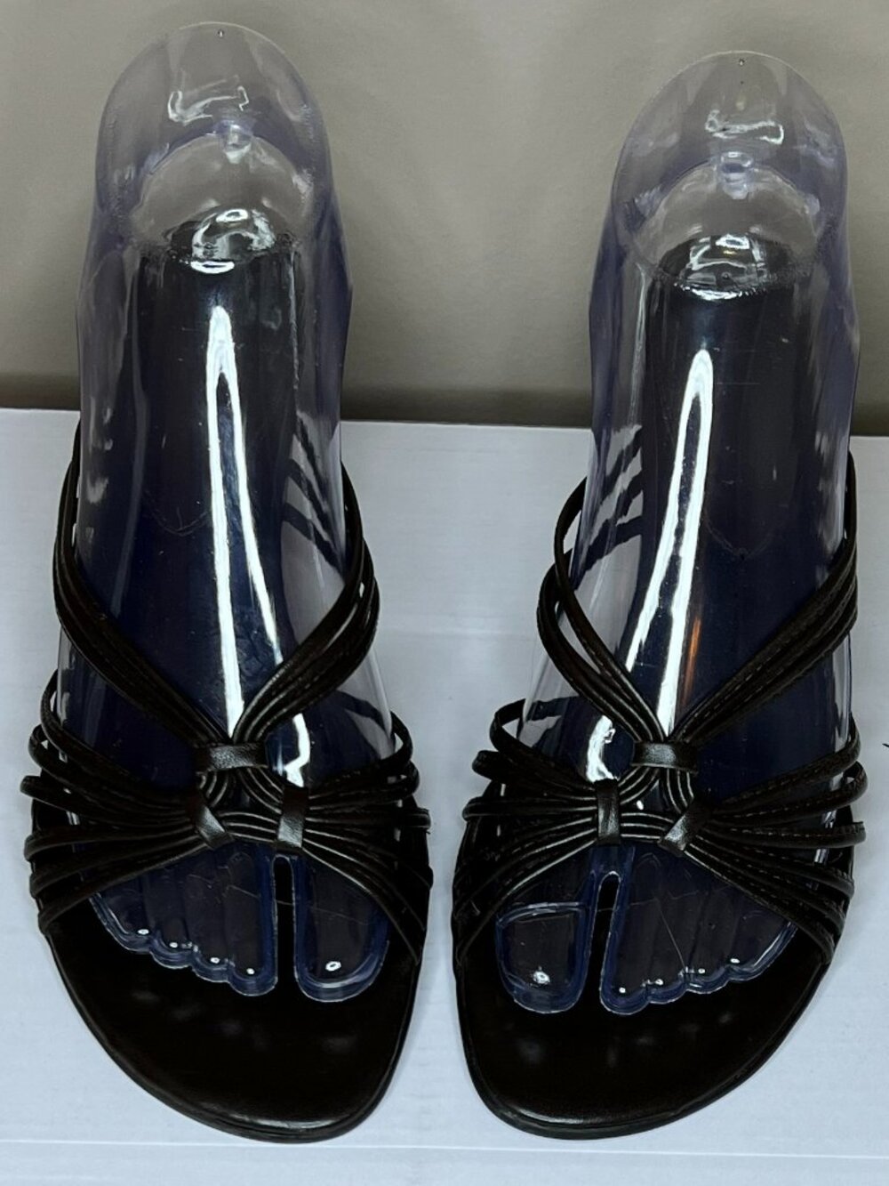 Ann Taylor Loft Brown Strappy Leather Kitten Heel Slide Sandals Women's Size 8